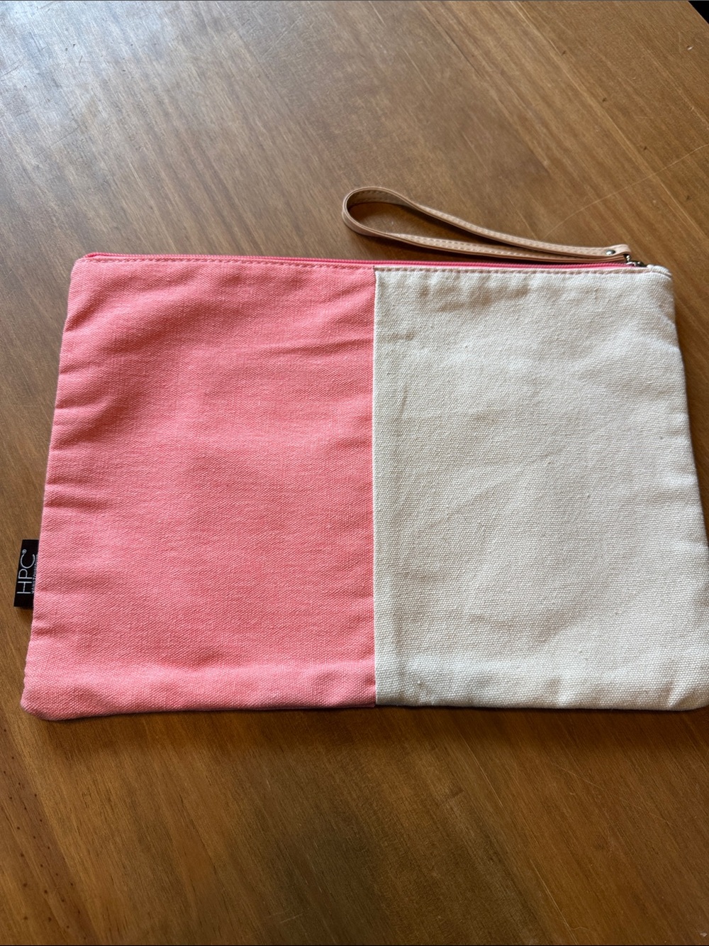 HPC Pink and Cream Colorblock Wristlet Pouch